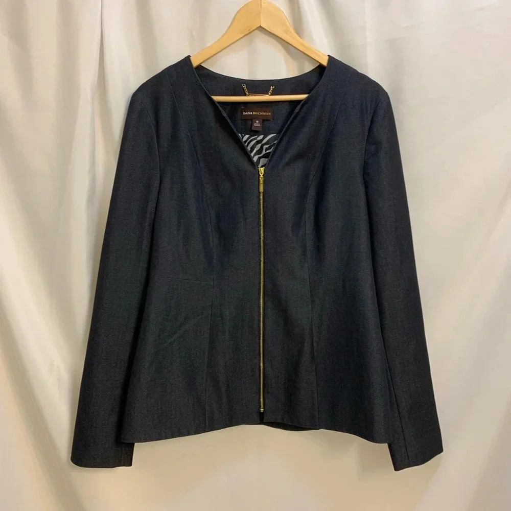 Dana Buchman Denim Look Navy Zip Front Jacket - size 10